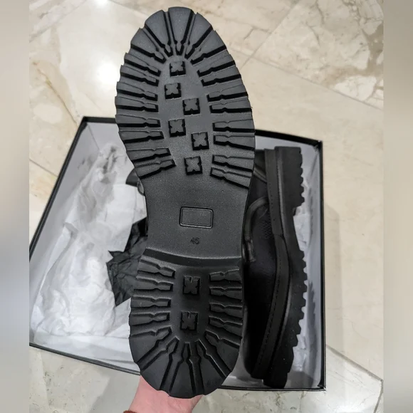 Versace Medusa Leather & Jacquard Combat Boot Black